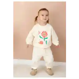 Cigit Sulu Boya Baskılı Sweatshirt Takım 2-8 Yaş Ekru