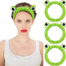 Frog Headband, Frog Eye Elastic Headband, Cute Frog Headband for Face Washing Frog Head Wrap Green Funny Hair Band Elastic Turban Headbands for Girls Women Shower Spa Yoga Beauty Skincare(3 Pieces)