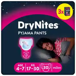 Huggies DryNites luierbroekjes - 4-7 jaar Meisje (17-30 kg) - 30 super absorberende nachtbroekjes tegen bedplassen - voordeelverpakking
