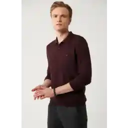 ژاکت بافتنی قرمز مردانه آووا با یقه پولو 3 دکمه E005006