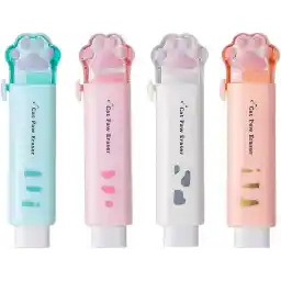 ELECDON Retractable Erasers, Cute Rubber for Kids, Cat Paw Shaped Push Pull Rubber Eraser for Students Writing Office School Supplies 4 Pcs