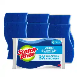Scotch-Brite Zero Scratch Scrub Sponge, 6 Kitchen Sponges for Cleaning Around the Home, Bathroom & More, Scratch-free Dish Scrubber, Multi-surface Safe, Best for Nonstick Pots and Pans