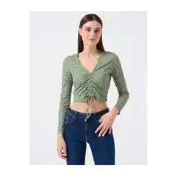 بلوز بافتنی طرح دار آستین بلند یقه V شکل میکس جیمی کی