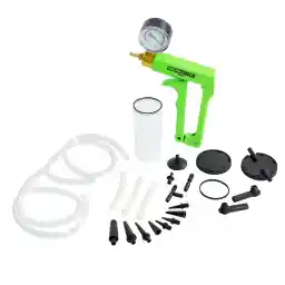 OEMTOOLS 25136 Automotive Tune-Up and Brake Bleed Kit w/Vacuum Gauge, No-Mess, No-Leak Brake Bleeder Kit Adapters, Green Hand Vacuum Tester, One Size