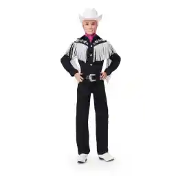 Barbie Barbie The Movie, Verzamelpop Ken in zwarte outfit met witte franje, cowboyhoed en laarzen, met een roze bandana, HRF30