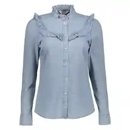 Women Denim Stand-Up Collar Shirt - Naf Naf