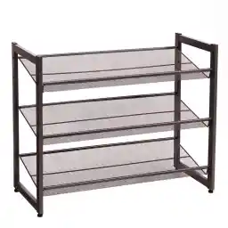 SONGMICS 3-Tier Stackable Metal Shoe Rack Flat & Slant Adjustable Shoe Organiser Shelf for Closet Bedroom & Entryway Bronze ULMR03A