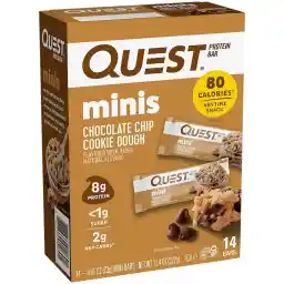 Quest Nutrition Mini Chocolate Chip Cookie Dough Protein Bars, 8g Protein, 1g Sugar, 2g Net Carbs, Gluten Free, 14 Count