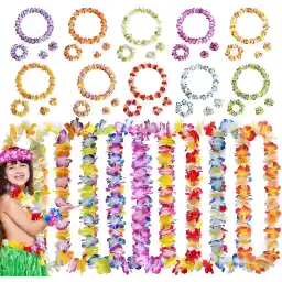 ELECDON Hawaiian Leis, 10 PCS Garland Flower Leis, Tropical Hawaiian Party Necklace, Headbands and Wristbands, Kids and Adults, Summer Beach Party Favors, Birthday, Wedding Birthday Party Decorations