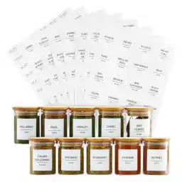 Talented Kitchen 184 Spice Jar Labels Preprinted. 184 Minimalist Black Text on Square White Label, Water Resistant Spice Labels Sticker. Seasoning, Herb & Spice Rack Organisation (184 Square Spices)