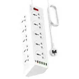 PEGANT 10 Way Power Extension Cord Surge Protector Strip Heavy Duty Universal Electrical Socket 5x USB-A 1x USB-C PD 30W Total 3 Meters Cable (3M)