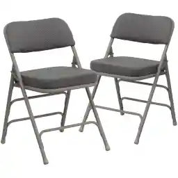 Flash Furniture Hercules Series Metal Folding Chairs with Cushioned Seats, Fabric Upholstered Event Chairs, Set of 2, Gray
