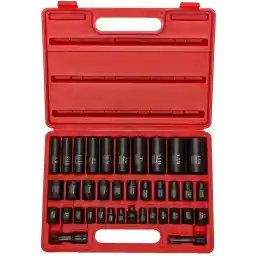 NEIKO 02443A 3/8" and 1/2" Drive Master Impact Socket Set | 38 Piece | Standard SAE (Inch) and Metric (mm) Sizes Below | Deep and Shallow Kit | Cr-V Steel | Includes Duometric Sockets