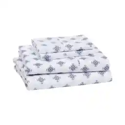 Amazon Basics Lightweight Super Soft Easy Care Microfiber Bed Sheet Set With 14” Deep Pockets - Queen, Blue Gray Medallion