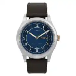 Timex 39 mm Waterbury Traditional Day-Date Stainless Steel Case, Black/Silver-Tone/Blue, One Size, 39 mm Waterbury Traditional Day-Date Stainless Steel Case
