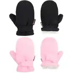 Toddler Baby Boy Girls Winter Warm Mittens - Kids Easy-On Sherpa Fleece Lined Snow Infant Gloves 2 Pairs