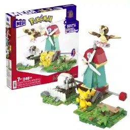 Mega Pokémon, actiefiguurbouwspeelgoedset, plattelandswindmolen met 240 stuks, beweging en 3 positieve karakters, cadeau -idee voor kinderen, HKT21