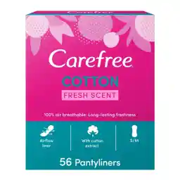 Carefree Daily Cotton Panty Liners with Fresh Scent, Pack of 56, Breathable Material for Comfort and Protection, Everyday Use for Light Absorbency and Freshness