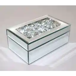 QMDECOR Luxury Silver Crushed Diamond Glass Mirrored Jewelry Box Organizer Storage Jewelry Box For Women