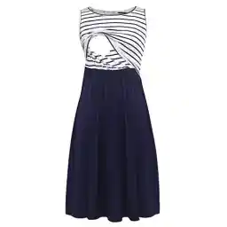 Smallshow Women's Sleeveless Nursing Dresses Patchwork Maternity Breastfeeding Dress