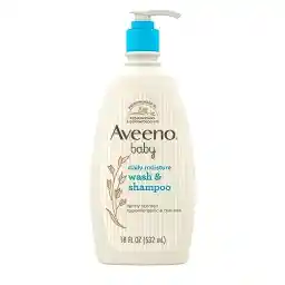Aveeno Baby Daily Moisture Gentle Body Wash & Shampoo with Oat Extract, 2-in-1 Baby Bath Wash & Hair Shampoo, Tear- & Paraben-Free for Hair & Sensitive Skin, Lightly Scented, 18 fl. oz