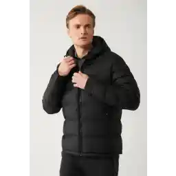 Avva Erkek Siyah Su Itici Rüzgar Geçirmez Kapitone Kapüşonlu Şişme Mont E006011