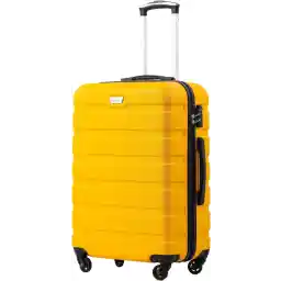 COOLIFE Suitcase Trolley Carry On Hand Cabin Luggage Hard Shell Travel Bag Lightweight with Durable 4 Spinner Wheels (White/Brown, S(20 inch)_carry on)