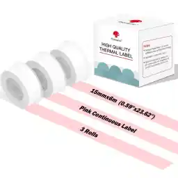 Phomemo D30 Continuous Adhesive Thermal Label Sticker Label 15mmx6m, 3roll, White, Waterproof, Oilproof, Used for Kitchen Marking, File Classification, Gift label or DIY label