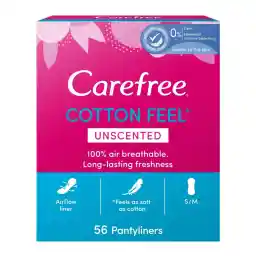 Carefree Cotton Fresh Panty Liners (56 Pieces), Unscented and Breathable for All-Day Comfort and Protection, great for Light Days and Everyday Use