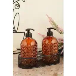 ست صابون مایع شیشه ای ANGDESİGN Angdesign Star Glass ست 2 فلزی با پایه کهربایی مشکی