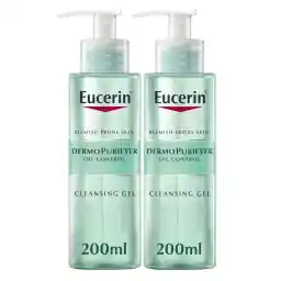 Eucerin DermoPurifyer Oil Control Face Cleansing Gel for Blemish & Acne-Prone Skin, Removes Excess Sebum, Dirt and Makeup, Fragrance-Free, Soap-Free, Suitable for Blemish and Acne-Prone Skin, 200mlx2