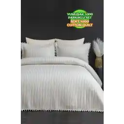 ست کرم روتختی 100% پنبه ای اولن هوم پومپوم دو نفره