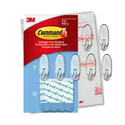 3M Command Medium Wall Hooks, Damage-Free Hanging With Adhesive Strips for Back to School Dorm Organizers, 7 Clear Hooks and 12 Command Strips