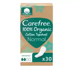 Carefree 100% Organic Cotton Long Panty Liners, Pack of 30, Air Breathable and Eco-Friendly, Recycled Packaging for Comfort and Sustainability