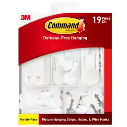 Command Variety Pack, Including 10 Pairs of Picture Hanging Strips, 6 Wire Hooks and 8 Utility Hooks for Hanging Christmas Decorations, Damage Free Hanging Up to 19 Items with Command Strips, 1 Kit