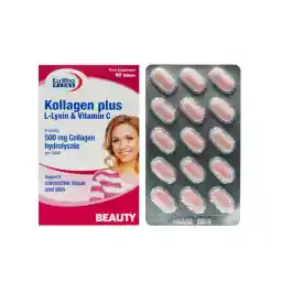 قرص کلاژن پلاس ال لیزین و ویتامین C بسته 60 عددی | یوروویتال