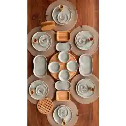 Bambum Daisy 43 Parça Porselen - Bambu Kahvaltı Takımı - Lüx Kahvaltılık Sunum Seti