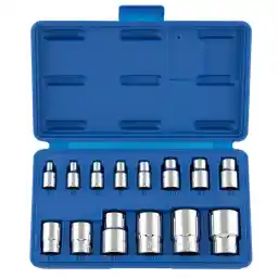 NEIKO 04300A E-Torx Socket Set, 14 Piece, External Torx Socket, E4 to E24, 1/4”, 3/8” and 1/2” Drive, Female Star Torx, Inverted Cr-V Steel