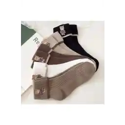 çorapmanya 5 Çift Ayı Desenli Çok Renkli Teddy Bear Kadın Bot Çorabı Fitilli Rahat Çorap