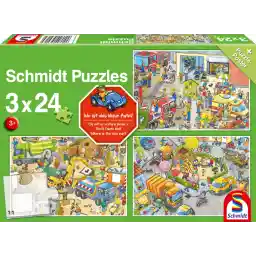 Schmidt Spiele 56416 Waar is de blauwe auto, 3x24 stukjes kinderpuzzel