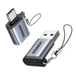 UGREEN USB to USB C Adapter C Male to 3.2 Female Charger 2 Pack, 10Gbps Female to Male OTG Adapter for iPhone 17 Series, MacBook Air, iPad, Samsung Galaxy S25 Ultra
