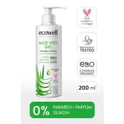 ژل آلوئه ورا Ecowell، دارای گواهی ارگانیک و گیاهی، مرطوب کننده تسکین دهنده پس از آفتاب 200 میلی لیتر