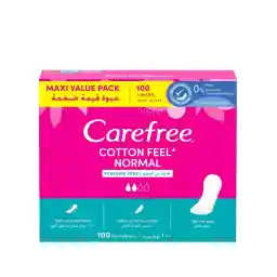 Carefree Cotton Feel Perfume-Free Panty Liners, 100% Breathable Normal Size, Pack of 100 - Gentle and Comfortable Protection for Everyday Use
