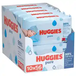 Huggies Pure billendoekjes - 560 babydoekjes - 10x56 doekjes - bevatten 99% water - gemaakt van natuurlijke vezels speciaal ontwikkeld voor de gevoelige huid - billendoekjes zonder geurstof