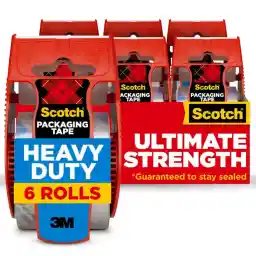 Scotch Heavy Duty Packaging Tape, 1.88" X 22.2 Yd, Designed For Packing, Shipping And Mailing, Strong Seal On All Box Types, 1.5" Core, Clear, 6 Rolls With Dispenser (142-6)