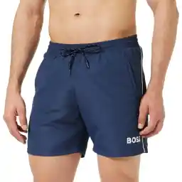 Boss Starfish Men's Quick-Drying Swim Shorts with Logo and Piping, Small, Navy