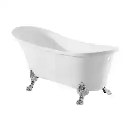 Bleu Single Slipper, Clawfoot Soaking Acrylic Bathtub, Chrome Clawfoot