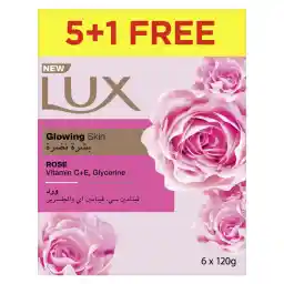 LUX Glowing Skin Soap Bar, Rose, with Vitamin C, E and Glycerine, 120g x 6