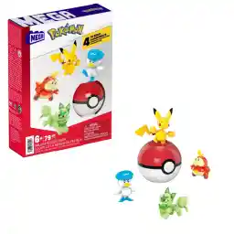 MEGA Pokémon Actiefiguren, bouwspeelgoed voor kinderen, Team van Paldea Regio met 79 onderdelen, Pikachu, Fuecoco, Sprigatito en Quaxly, en 1 Poké Bal HPX92