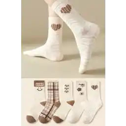 BGK 5'li Desenli Bej Lucky Desen Kadın Çorap